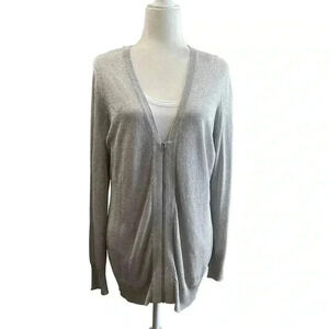 Cach’e Metallic Silver Zip Cardigan Size XL